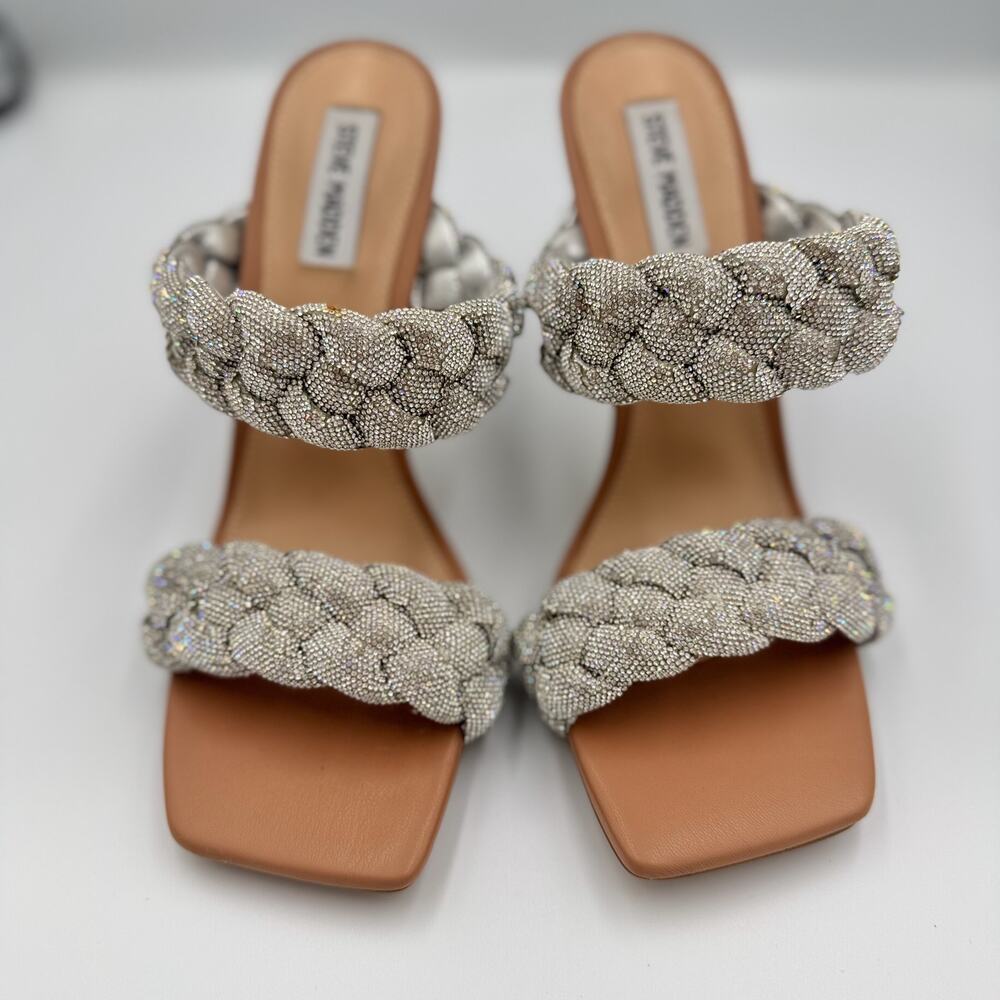 Steve Madden Kenley Silver Rhinestone Braided Double Strap Stiletto Mule Heel 10 - Picture 16 of 16